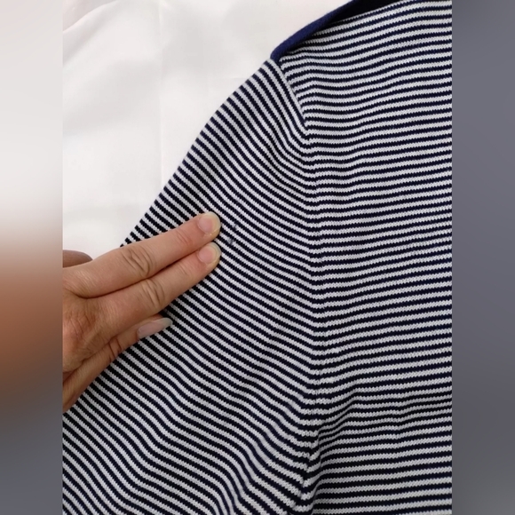 St. John Yellow Label Nautical Jacket Style Striped Sweater Navy Blue White Sz L - Picture 8 of 11